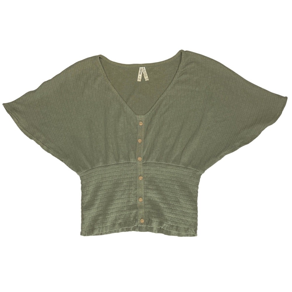 Mudd Y2K Waffle‎ Knit Button Front Cropped Top Olive Green Medium EUC